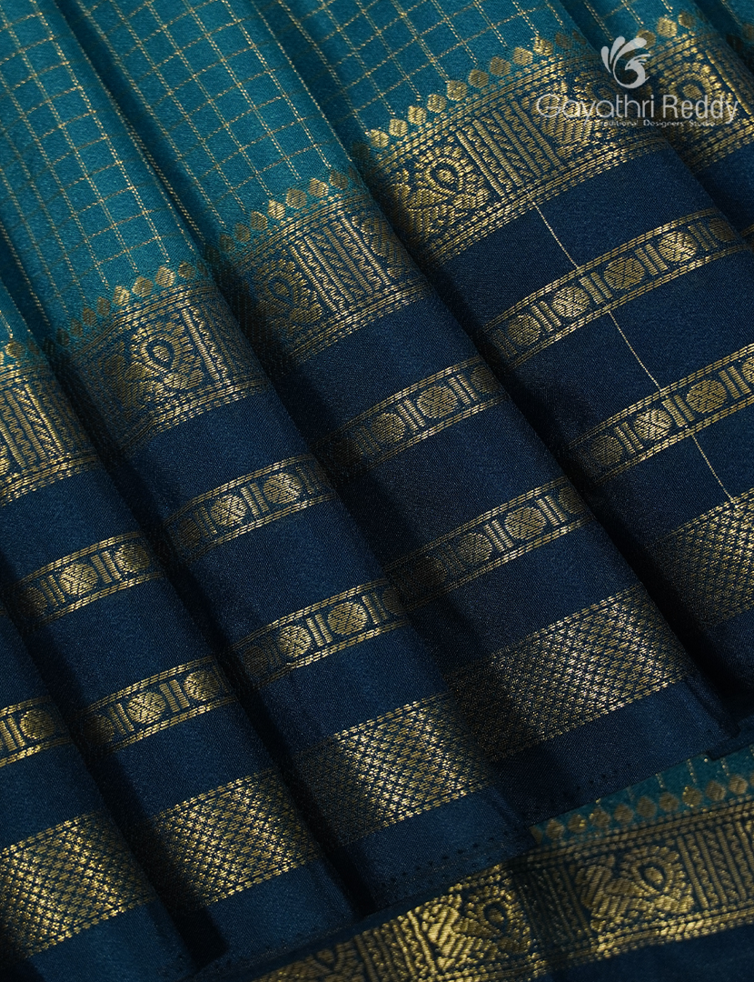 Semi Mysore Crepe Saree in Rama Blue and Navy Blue