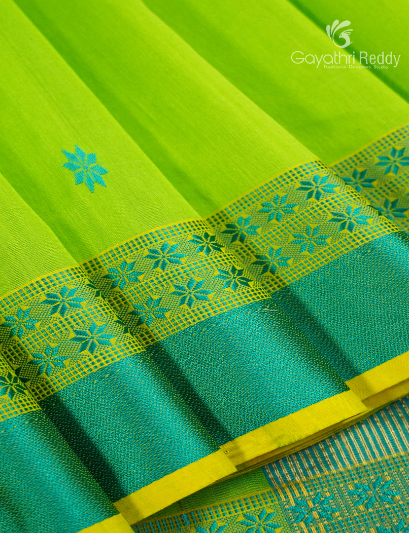 Pure Chanderi Sico Saree in Neon Green