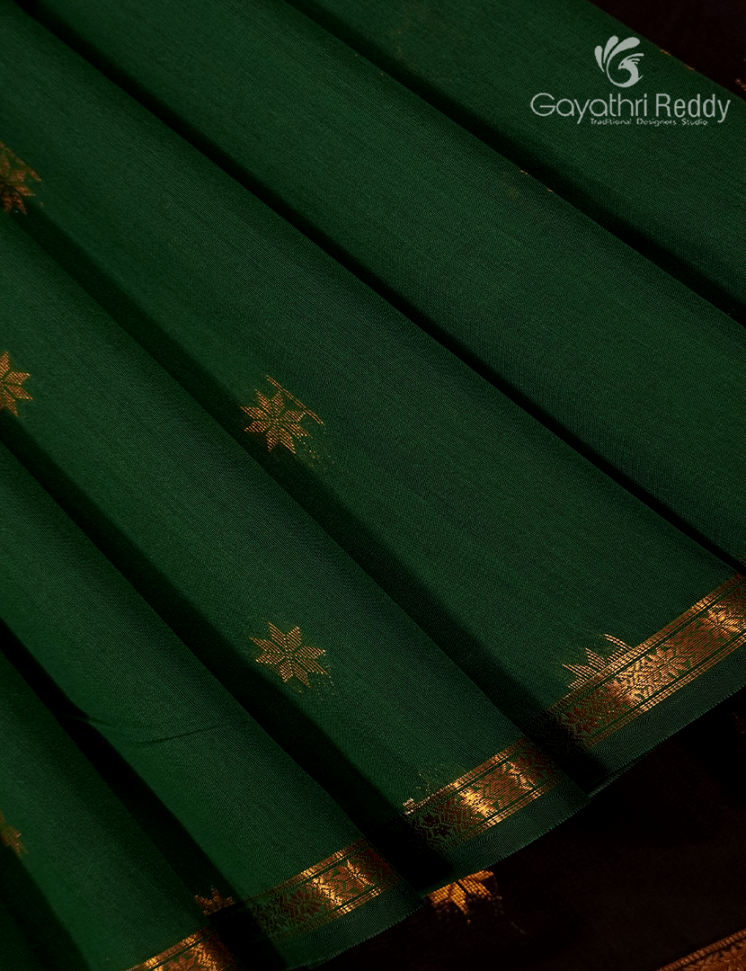 Kanchipuram Sico Saree in Green and Brown