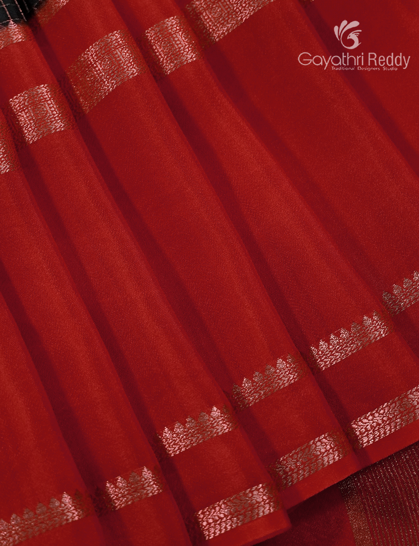 Semi Mysore Crepe Saree in Black and Red