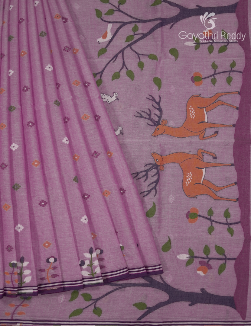 Jamdani Cotton Saree in Light Pink