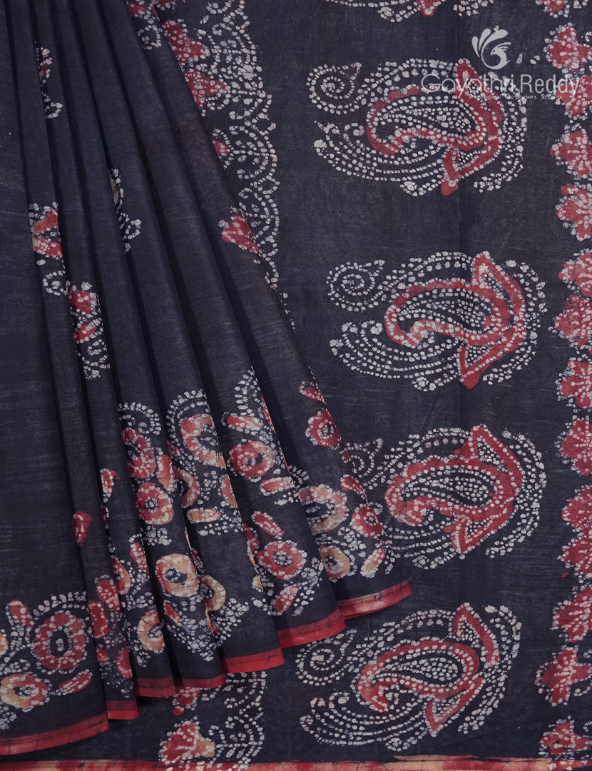 Cotton Batik Print Saree in Deep Grey