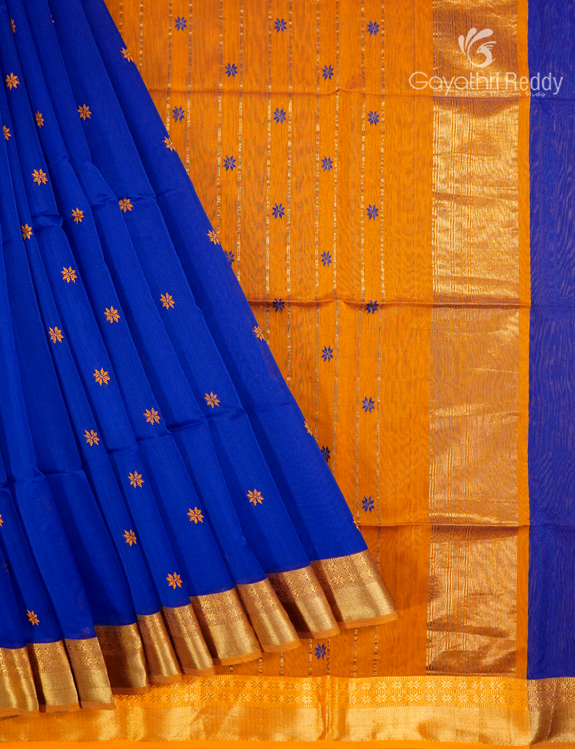 Pure Chanderi Sico Saree Royal Blue