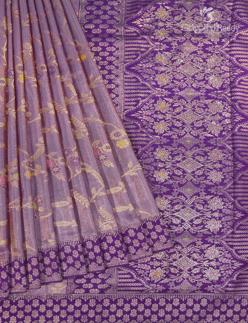 Semi Kanchipuram Silk Fancy Saree in Onion Pink and Purple