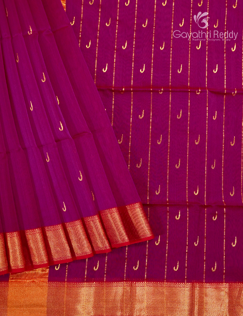 Pure Chanderi Sico Saree in Deep Magenta