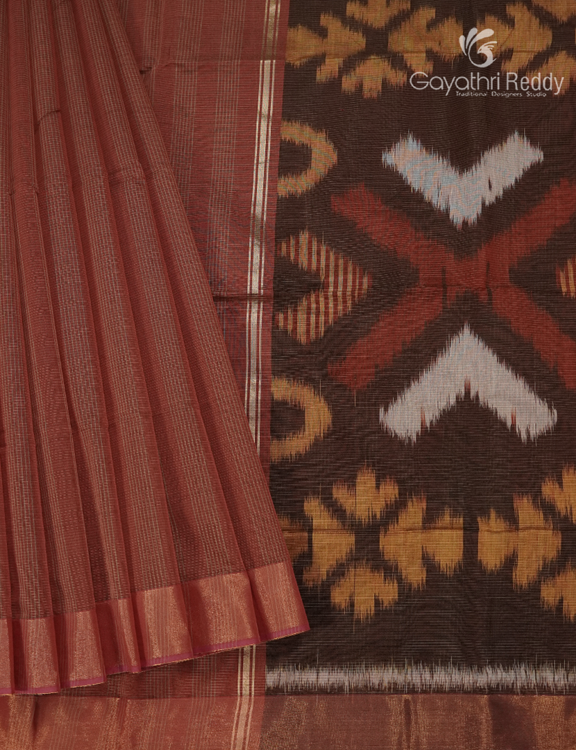 Semi Ikat Sico Saree in Rust