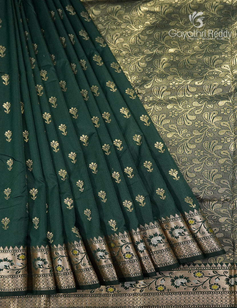 Semi Banaras Katan Silk Saree in Deep Green