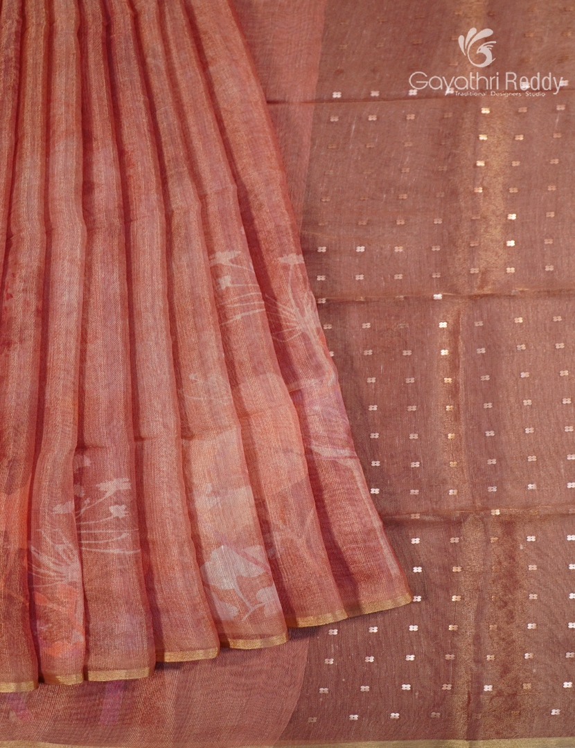 Linen Silk Saree in Pastel Rust