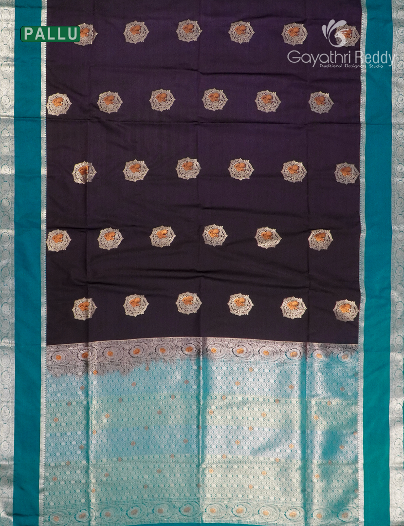 Soft Silk Saree in Deep Brown and Teal Blue