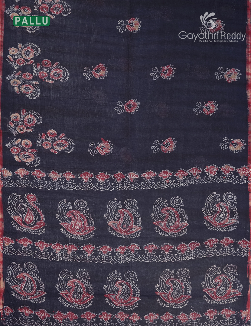 Cotton Batik Print Saree in Deep Grey