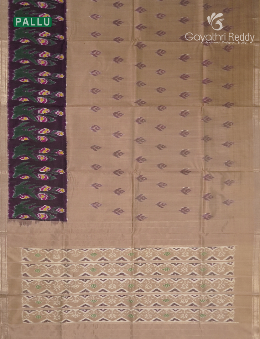 Pure Ikat Silk Saree in Chikoo and Wine