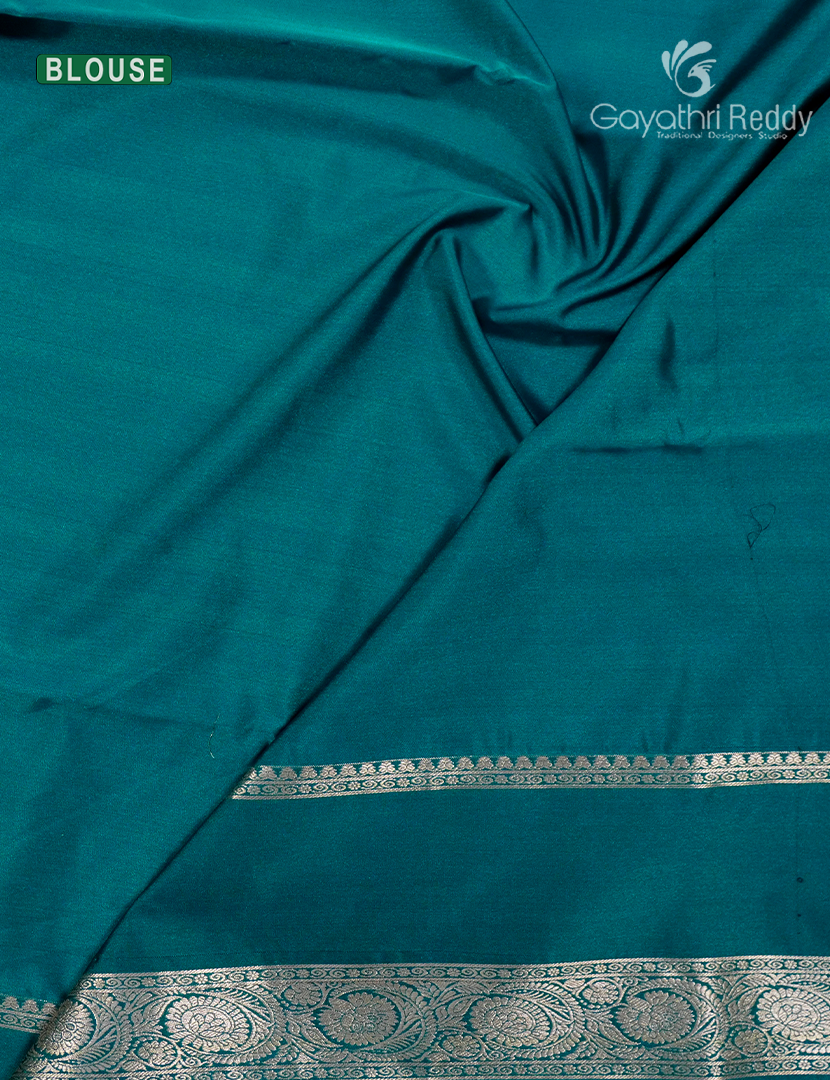 Soft Silk Saree in Deep Brown and Teal Blue