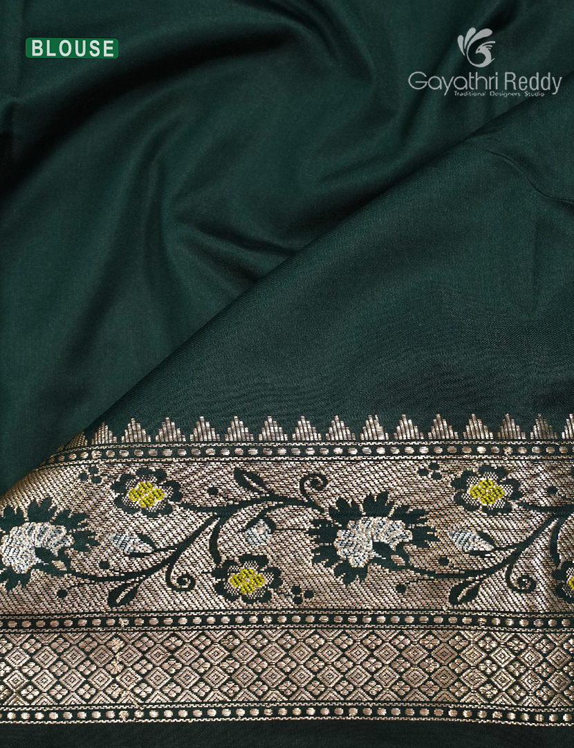 Semi Banaras Katan Silk Saree in Deep Green