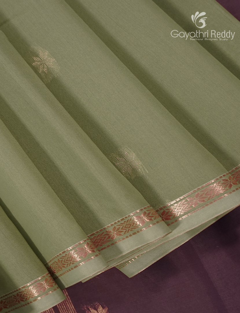 Kanchipuram Sico Saree in Cardamom Green and Wine