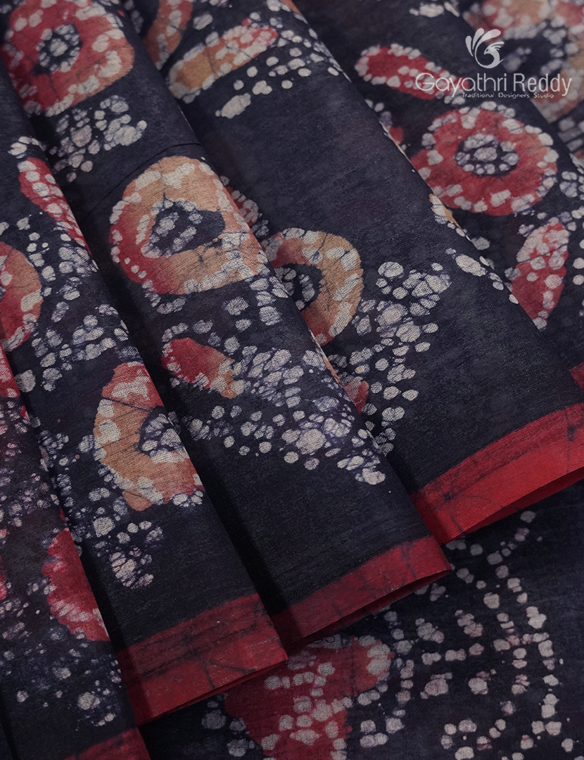 Cotton Batik Print Saree in Deep Grey