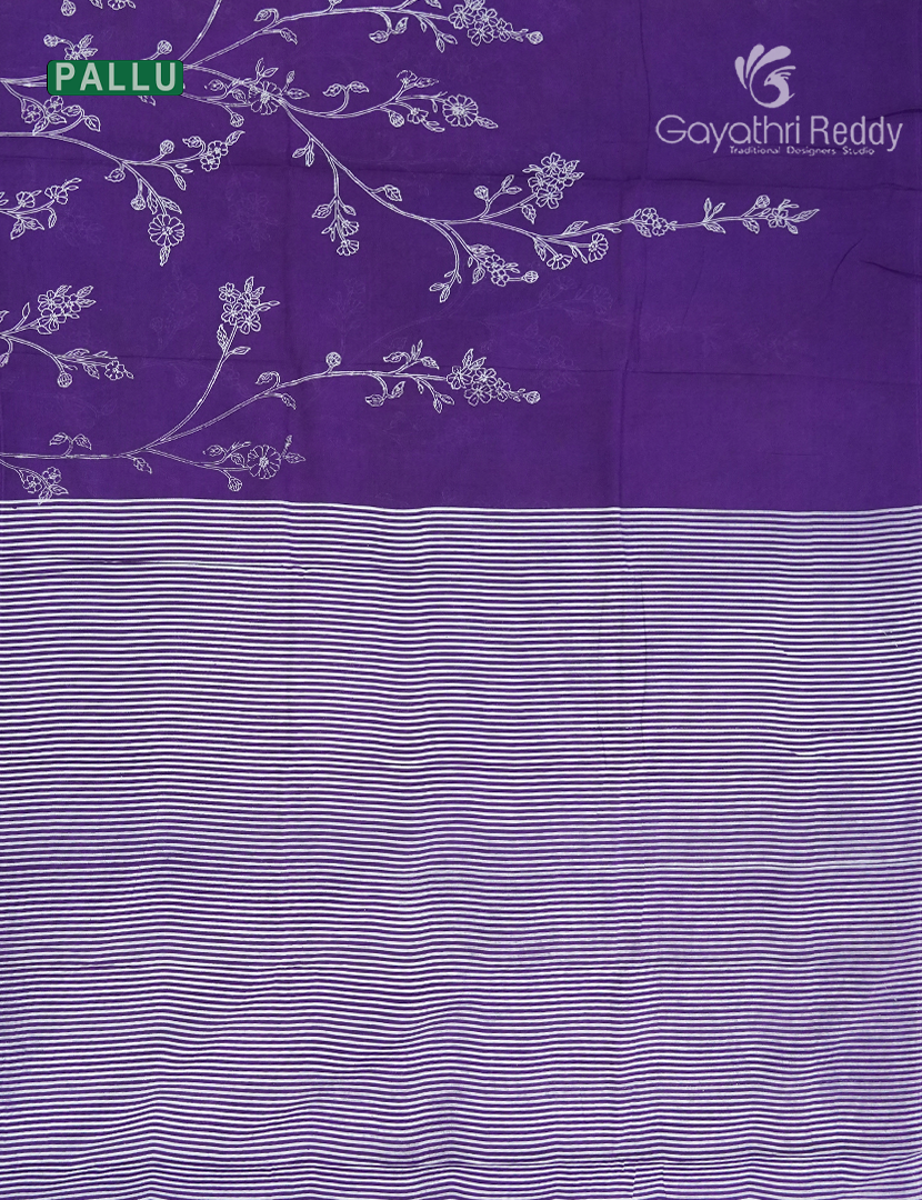 Pure MulMul Cotton Saree in Deep Purple and White