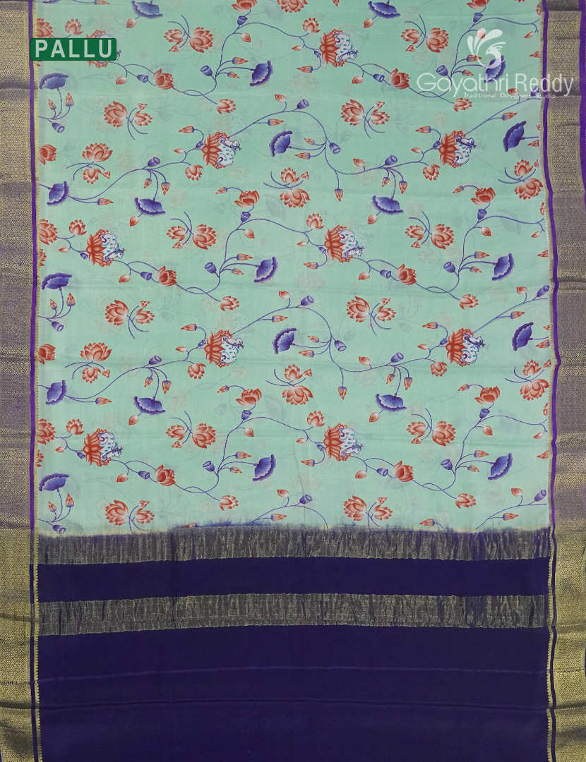 Pure Mysore Silk Saree in Sea Foam Green and Navy Blue