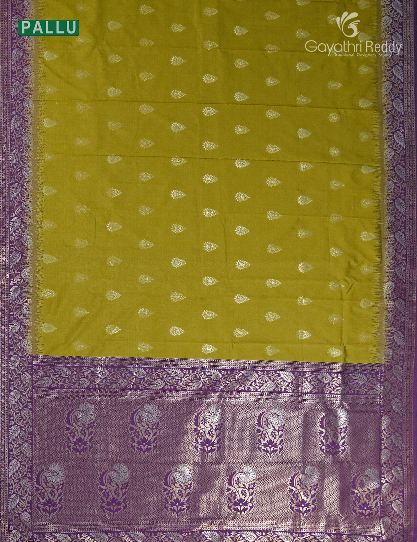 Semi Kanchipuran Silk Saree in Mehendi Green and Purple