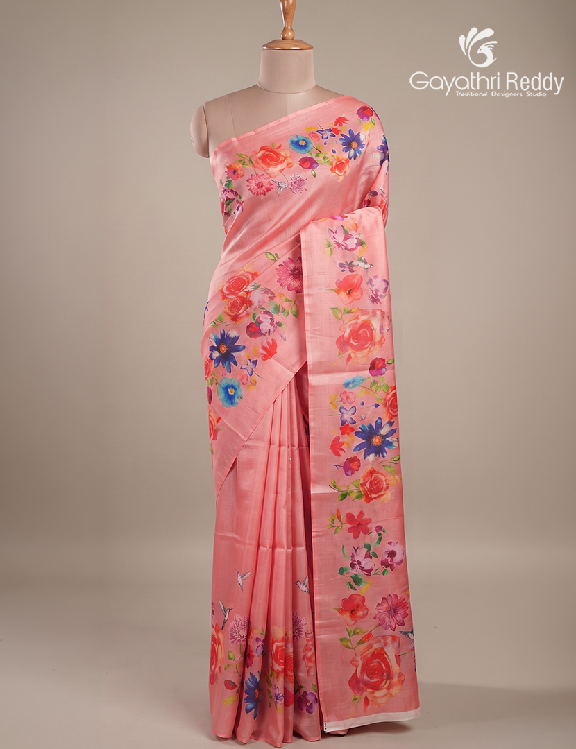 Pure Dupion Digital Print Saree in Pastel Peach