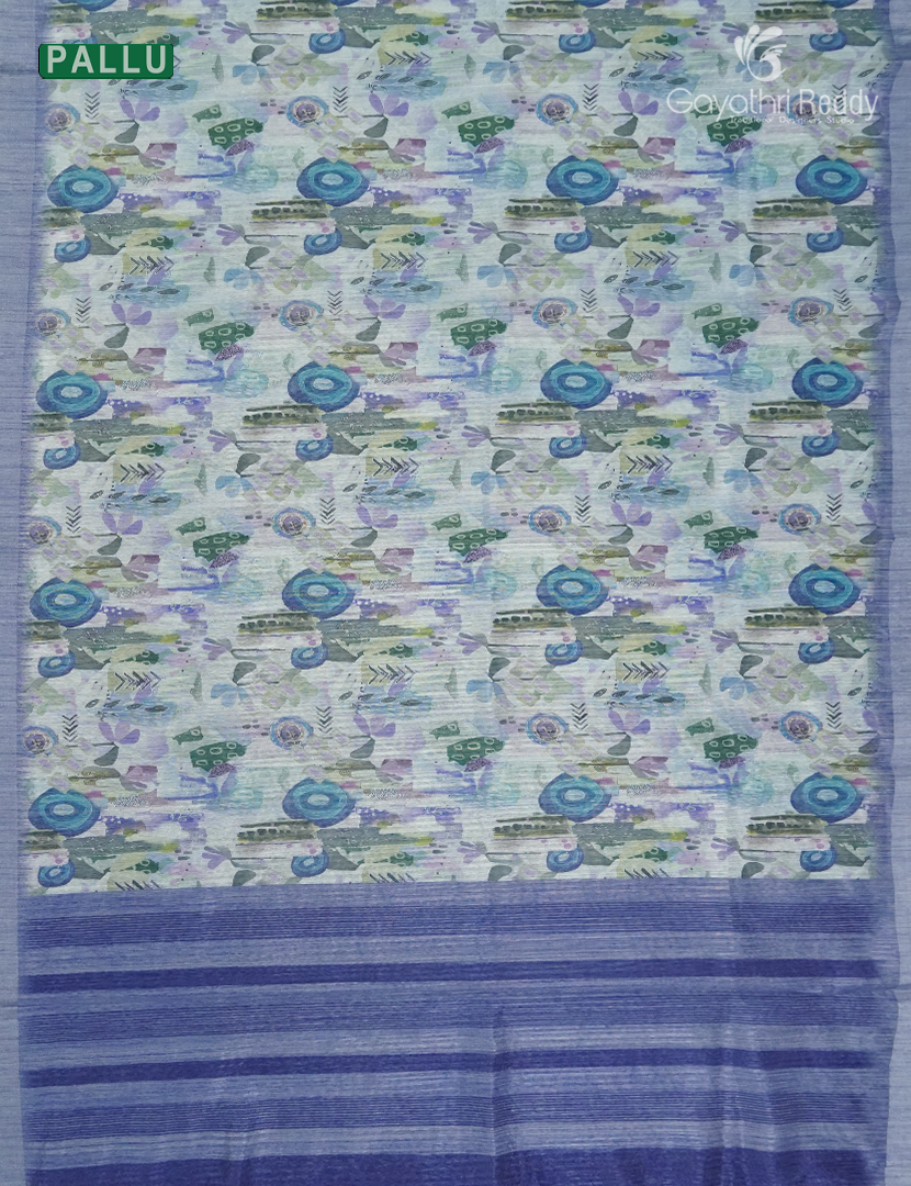 Pure Linen Saree in Cream and Denim Blue