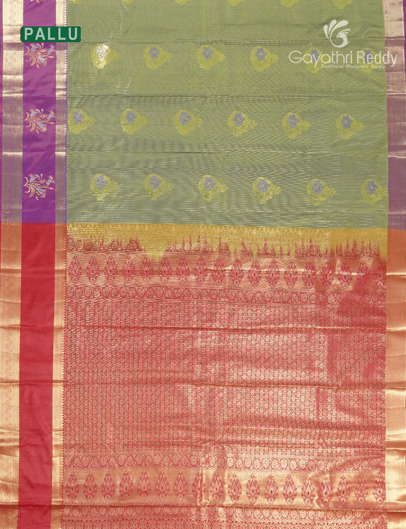 Semi Kanchipuram Silk Saree in Dual tone of Mehendi Green and Grey