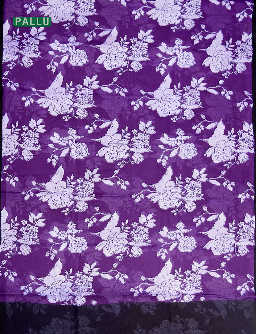 Pure MulMul Cotton Saree in Deep Lavender and Black