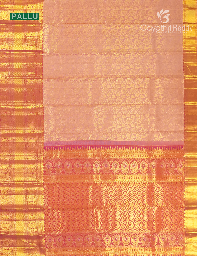 Pure Kanchipuram Silk Bridal Saree in Peach and Rani Pink