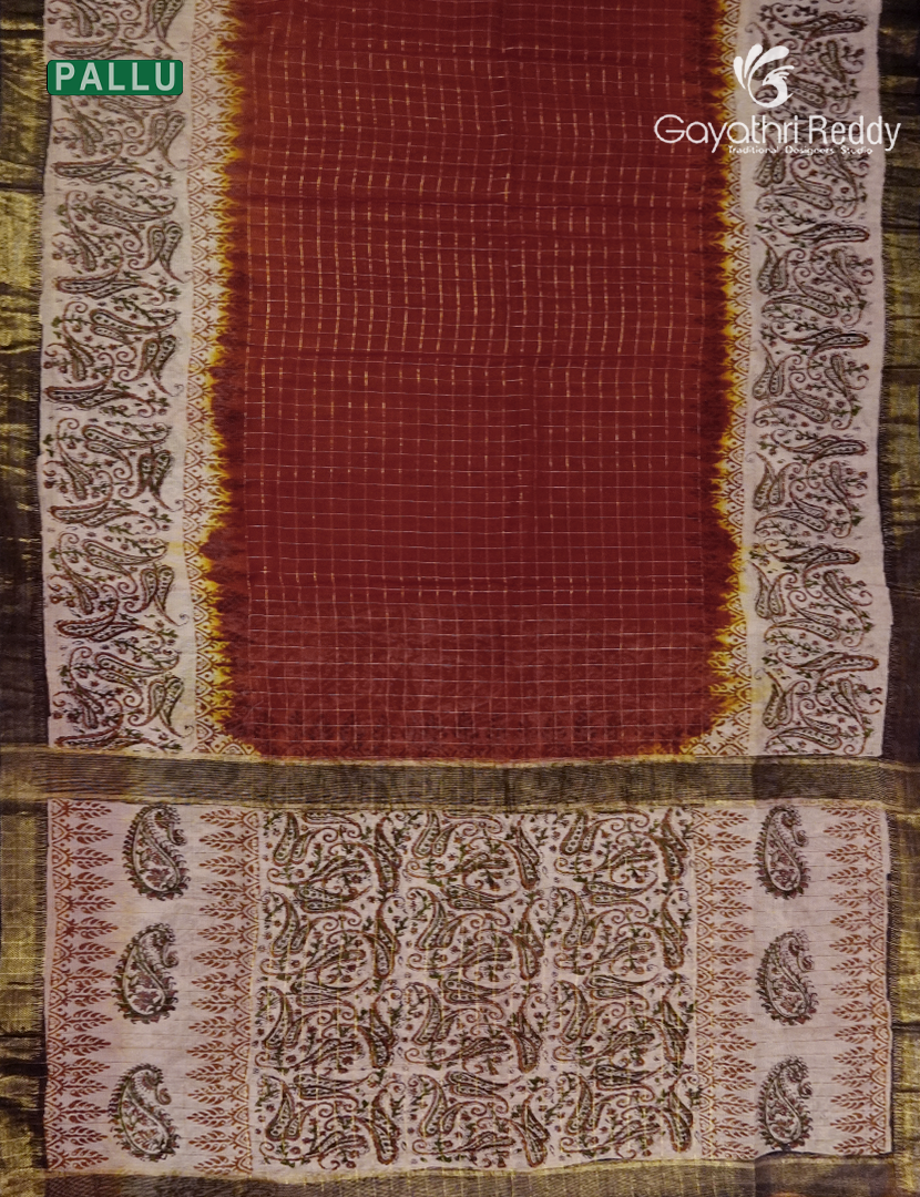 Mangalgiri Kalamkari Saree in Deep Rust