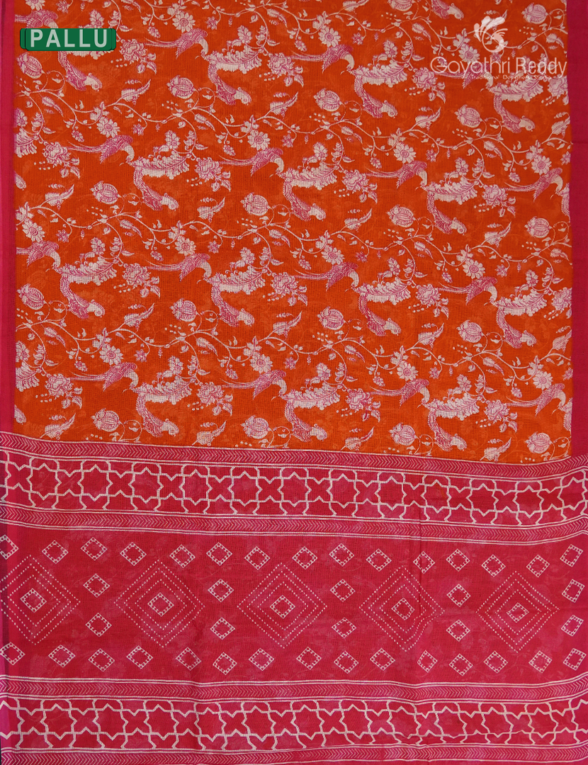 Munga Cotton Saree in Orange and Rani Pink