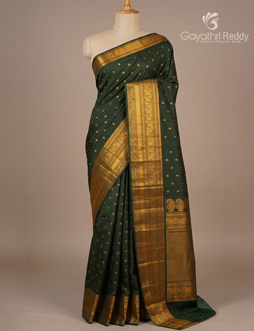 Pure Gadwal Silk Saree in Bottle Green