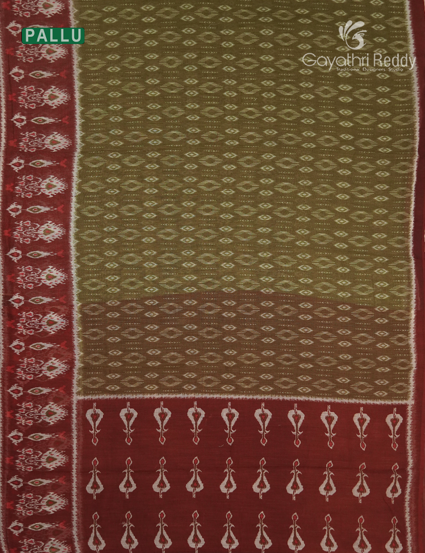 Linen Cotton Saree in Olive Green