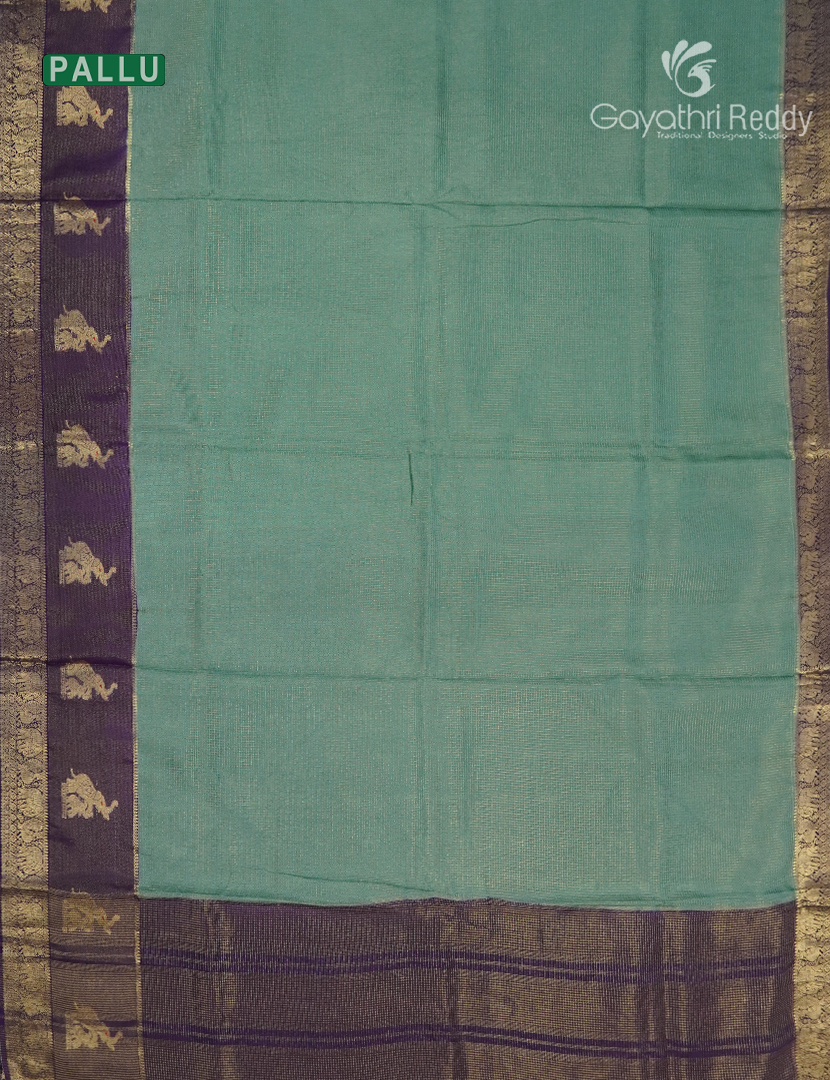 Semi Mysore Silk Saree in Sage Green and Navy Blue