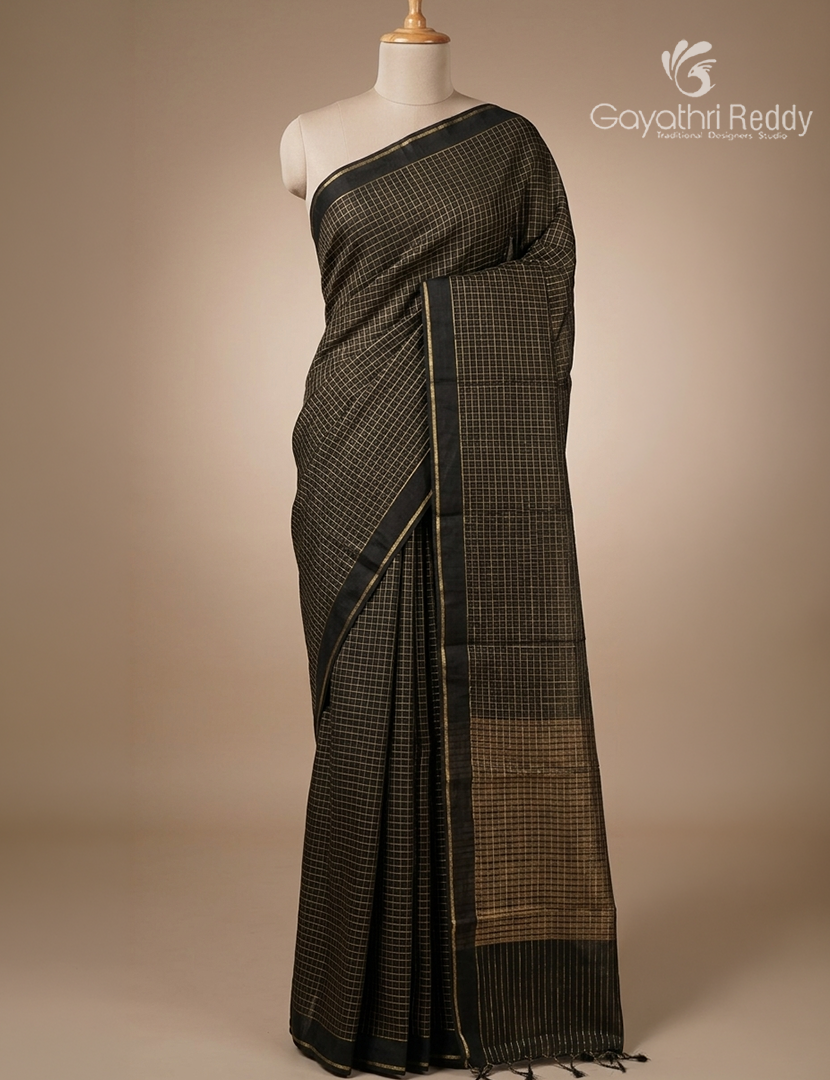 Pure Khadi Pattu Saree in Black and Gold