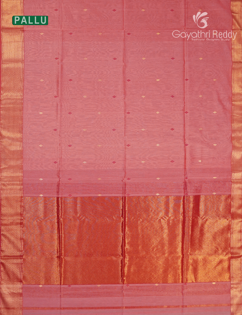 Pure Chanderi Sico Saree in Peach and Red
