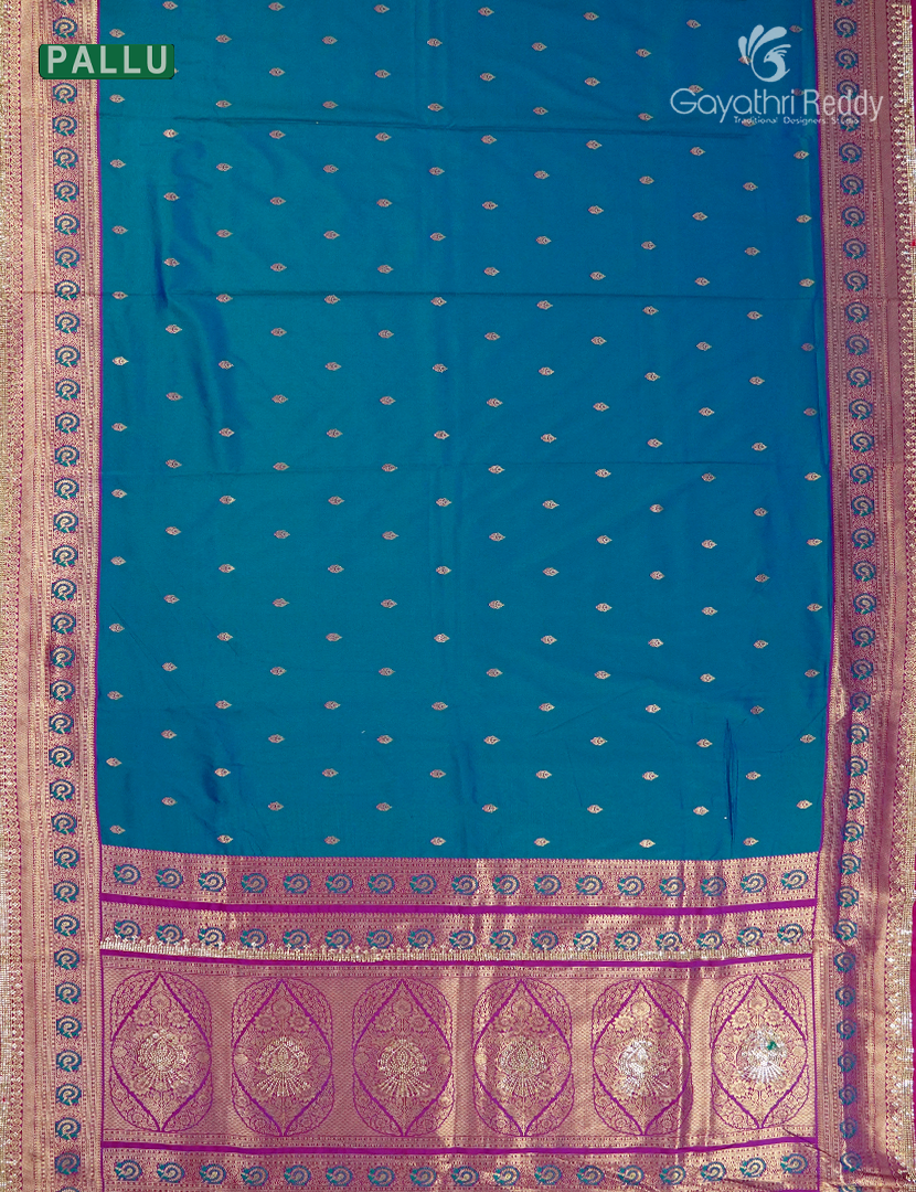 Semi Kanchipuram Silk Fancy Saree in Peacock Blue and Magenta