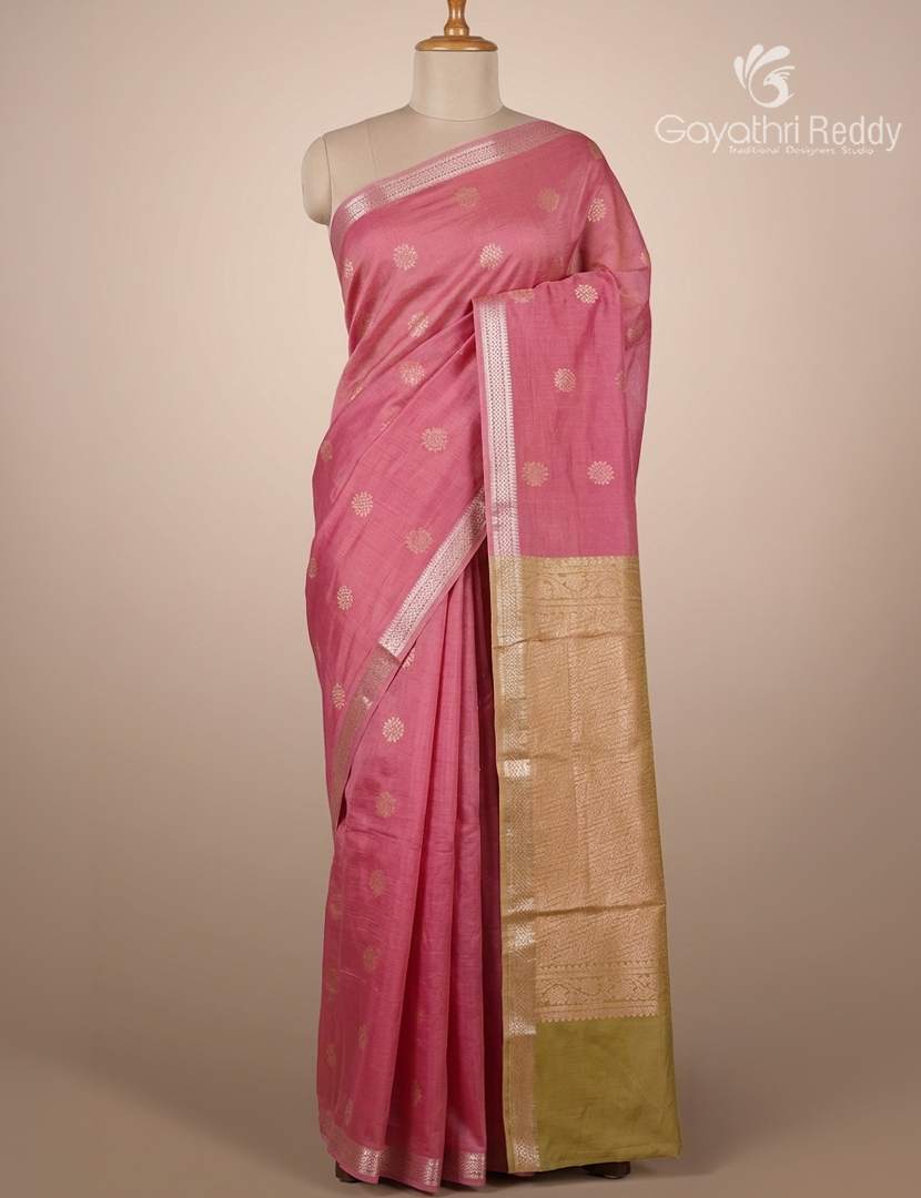 Kanchipuram Sico Saree in Rose Pink and Yellow