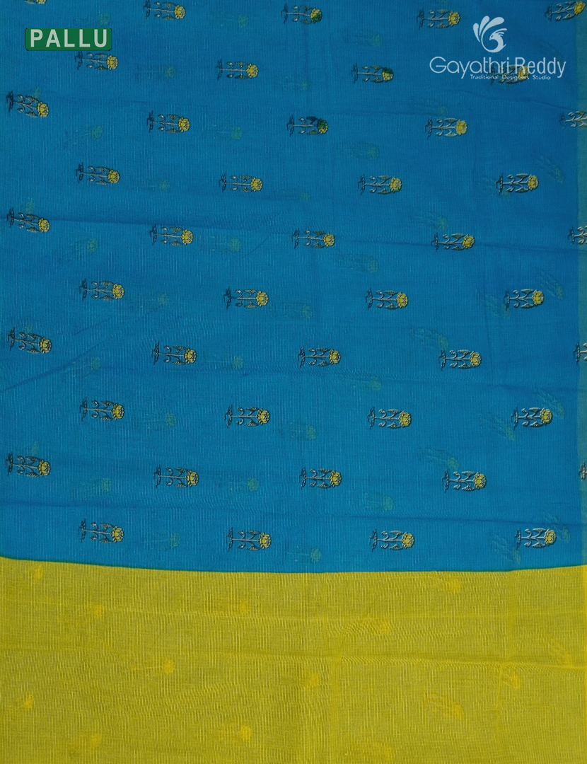Premium Quality Cotton Kota Saree in Deep Cloud Blue and Lime Yellow
