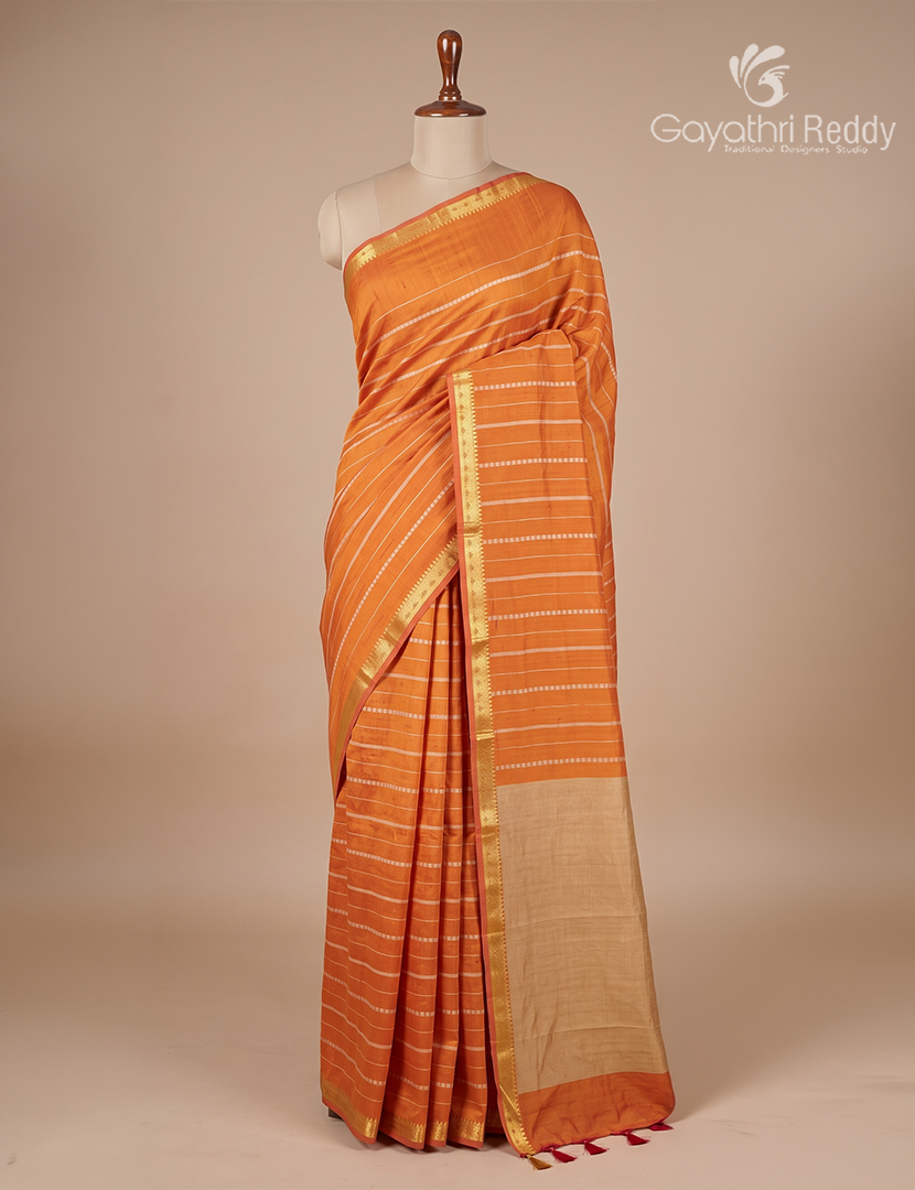 Pure Kanchi Cotton Saree Burnt Orange