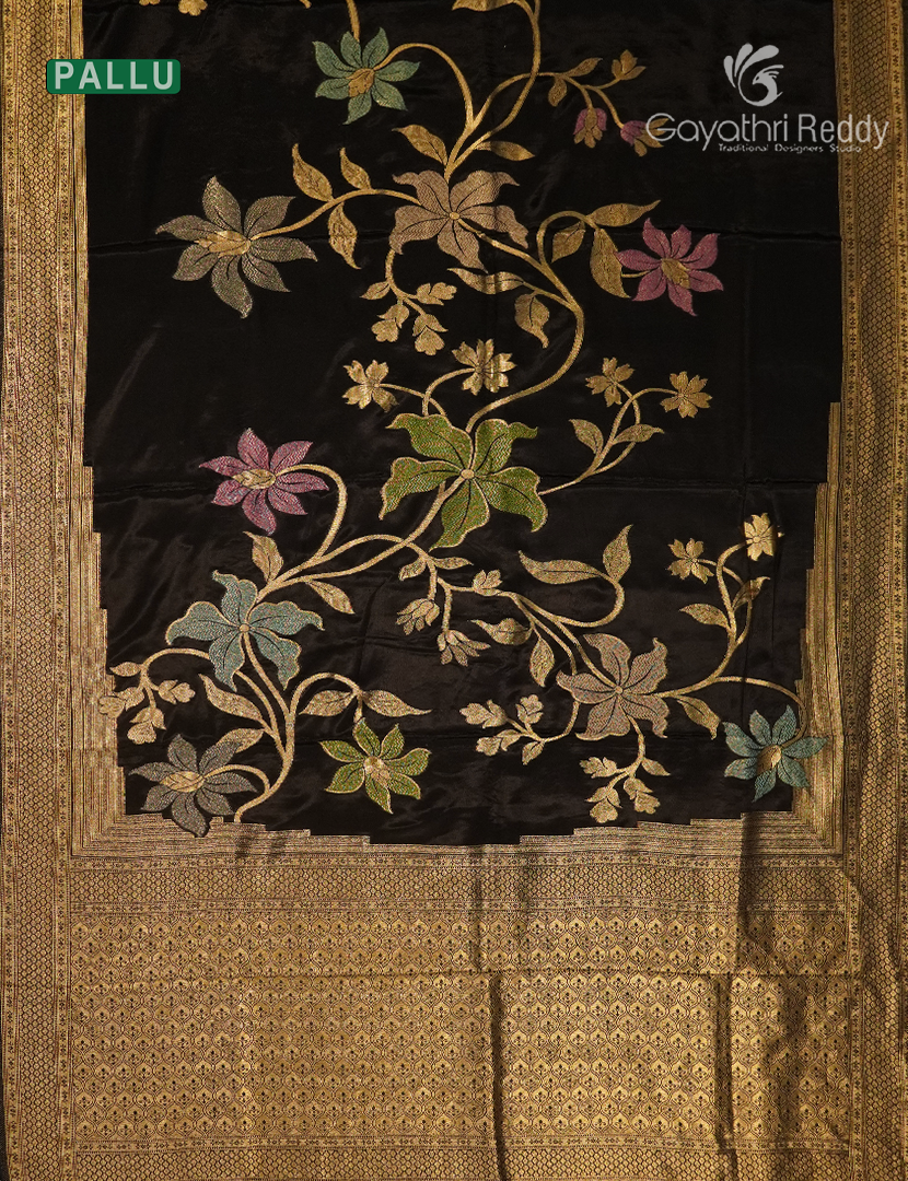 Pure Satin Silk Saree in Black