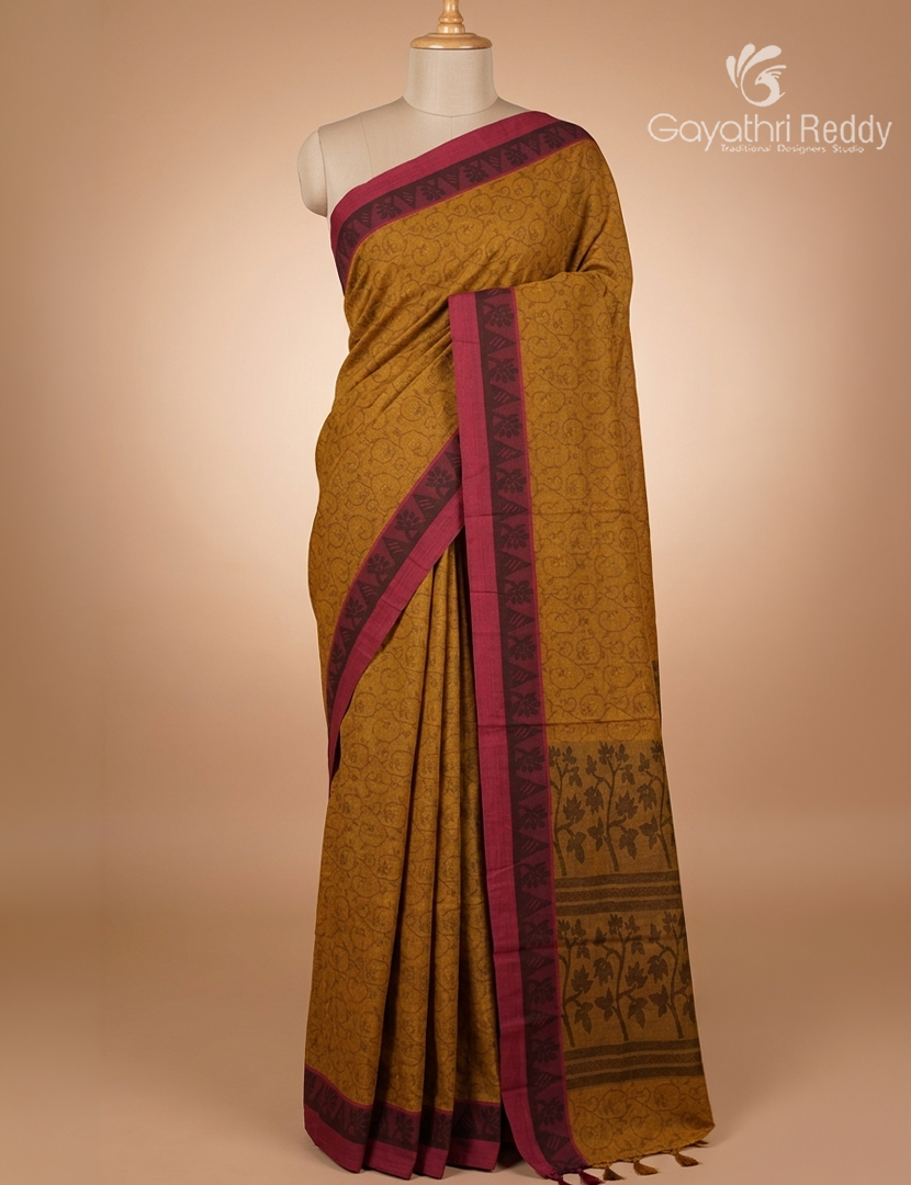 Pure Kanchi Cotton Saree in Mustard