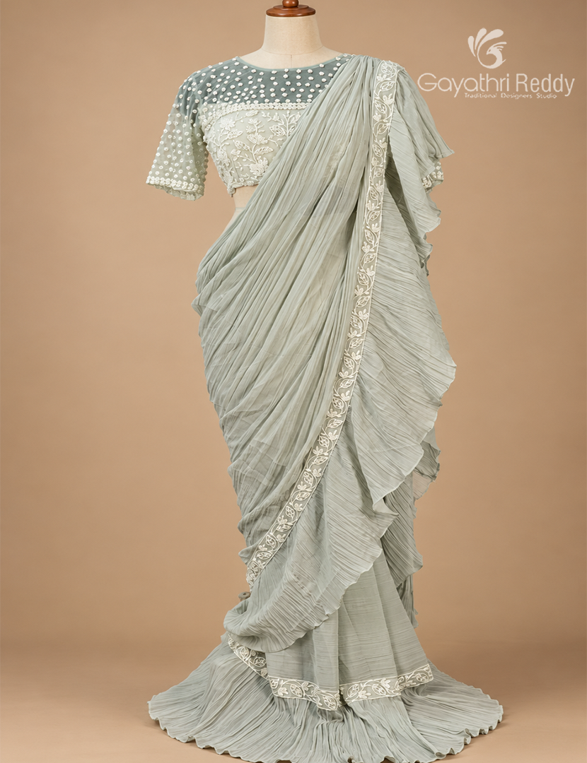 One Minute Saree in Light Pista Green