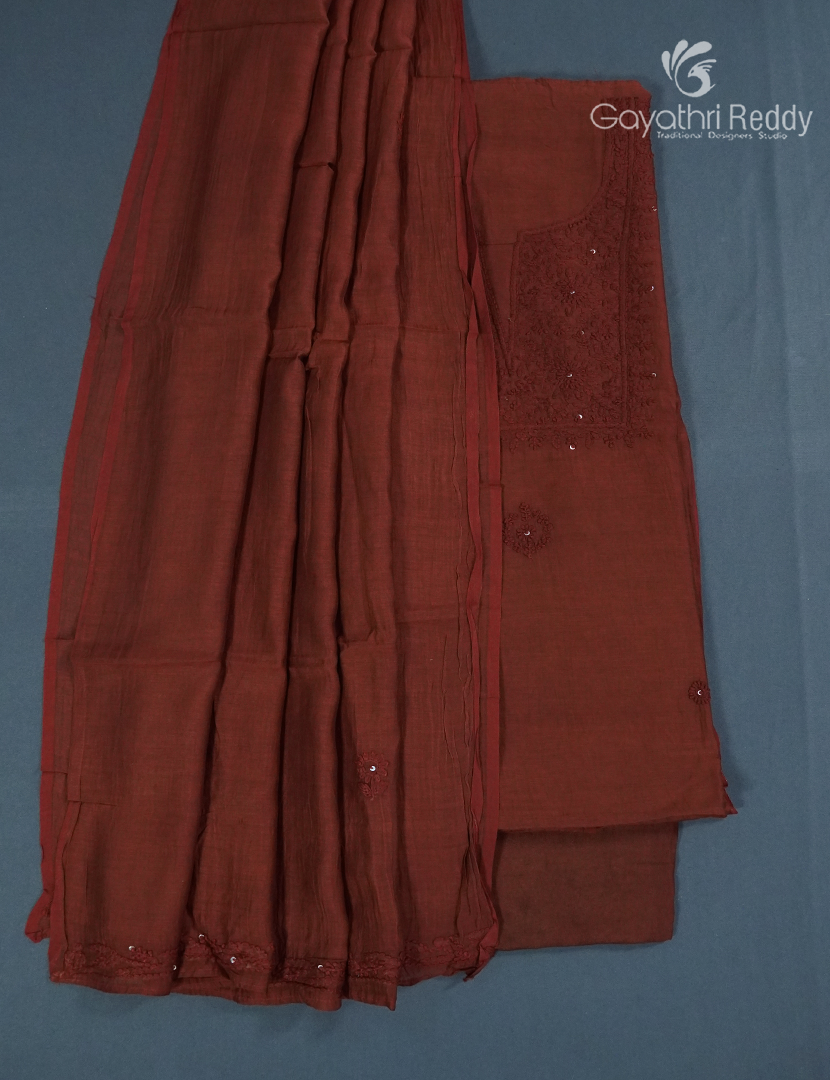 Dress Material 3 Piece Set in Deep Maroon