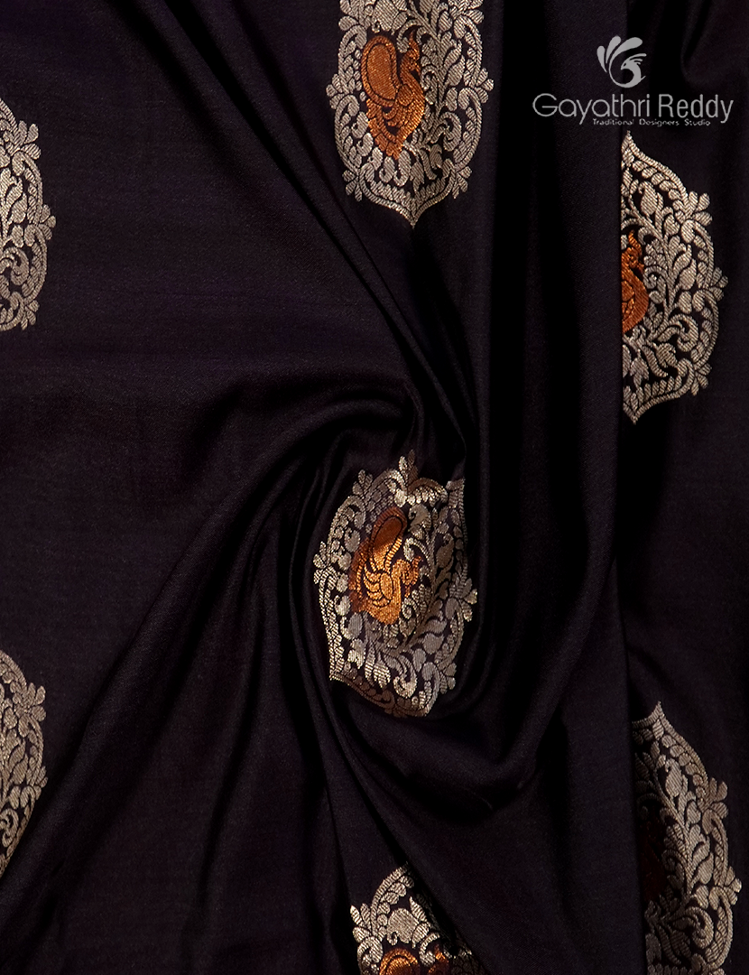 Soft Silk Saree in Deep Brown and Teal Blue