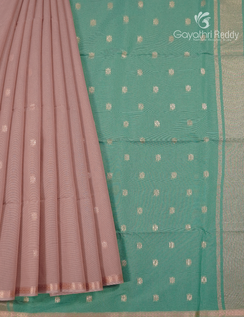Kanchipuram Sico Saree in Pastel Peach and Sea Green