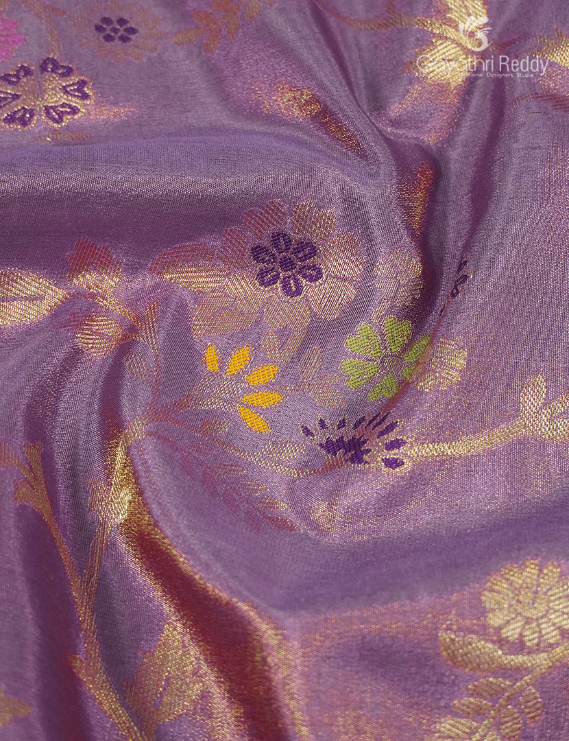 Semi Kanchipuram Silk Fancy Saree in Onion Pink and Purple