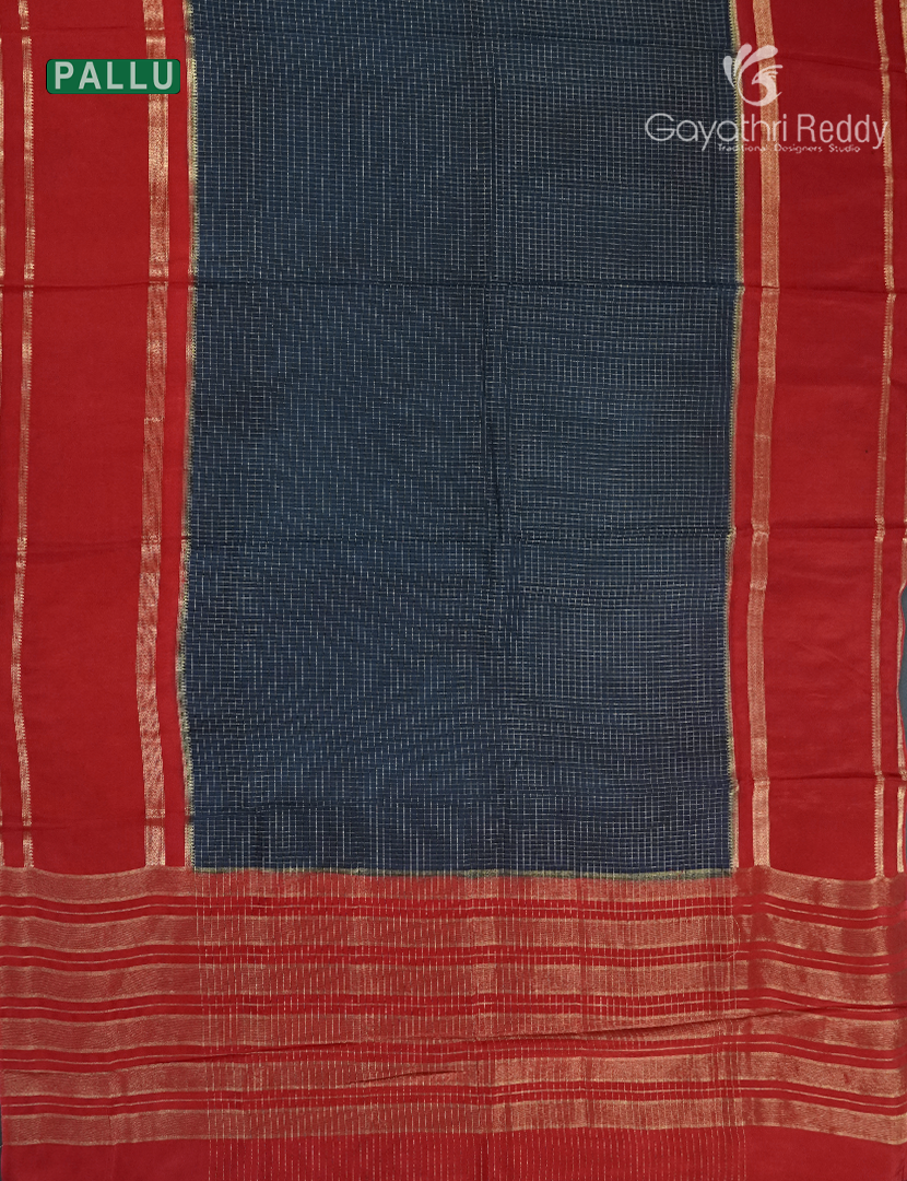Semi Mysore Crepe Saree in Deep Peacock Blue and Bridal Red