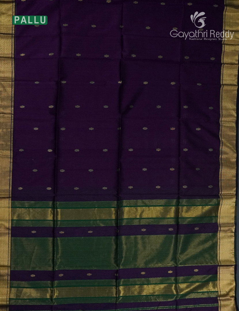 Pure Chanderi Sico Saree in Deep Violet and Deep Green