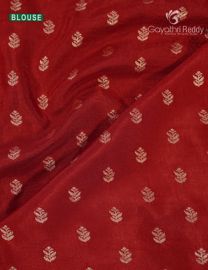 Semi Mysore Crepe Saree in Deep Peacock Blue and Bridal Red