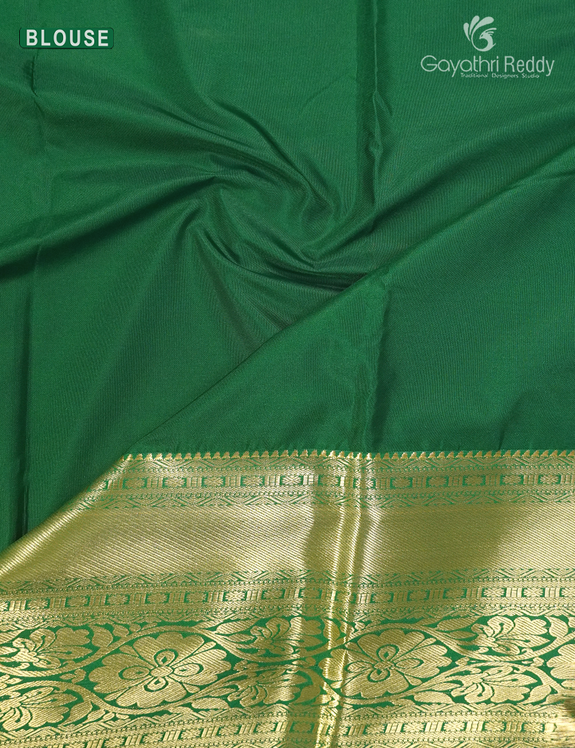 Semi Kanchipuram Silk Saree in Orange and Parrot Green