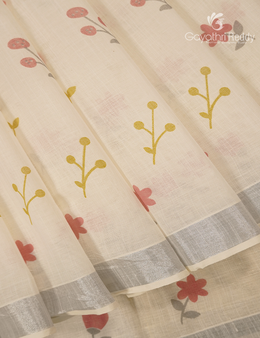 Pure Kanchi Cotton Printed Saree in Ivory